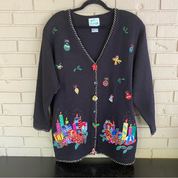 Quacker Factory Sweaters - VTG Women's Quacker Factory Christmas Holiday Bows Button-Up Sweater Size 1X